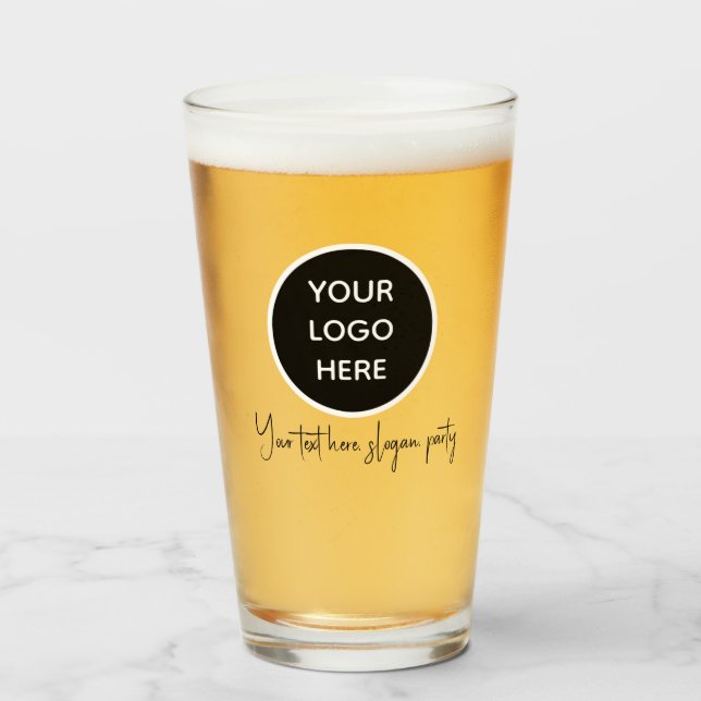 Personalised Logo Business Text Black Script Beer Glass (Front Filled)
