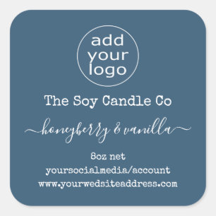 Personalised logo candle label on blue