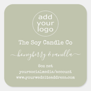 Personalised logo candle label on sage green