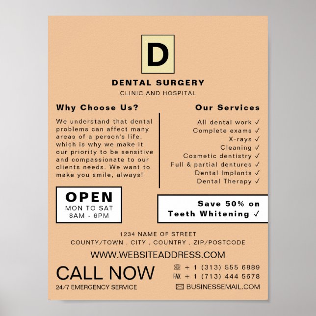 Personalised Logo, Dentistry, Dentist Advertising Poster (Front)