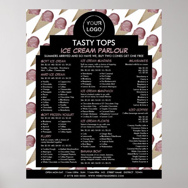 Personalised Logo, Ice Cream Parlour Menu Poster (Front)