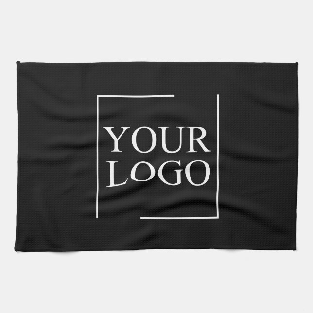 Personalised Logo Keepsake Farmhouse Black White Tea Towel (Horizontal)