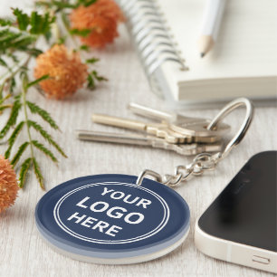 Personalised Logo Modern Navy Blue Business Key Ring
