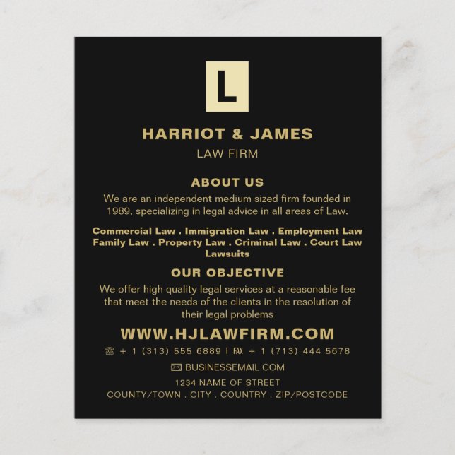 Personalised Logo, Sleek Legal Services Advert Flyer (Front)