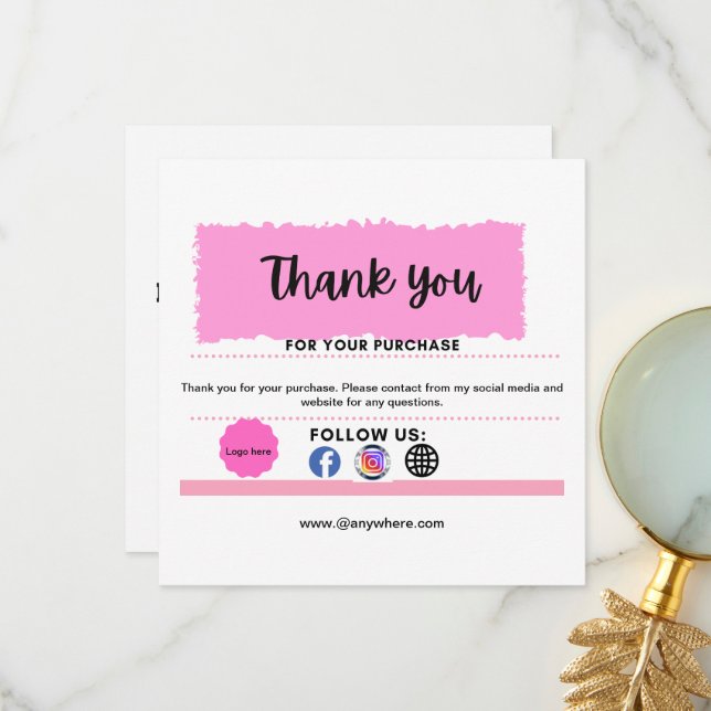 Personalised logo social media icon   thank you card (Front/Back In Situ)