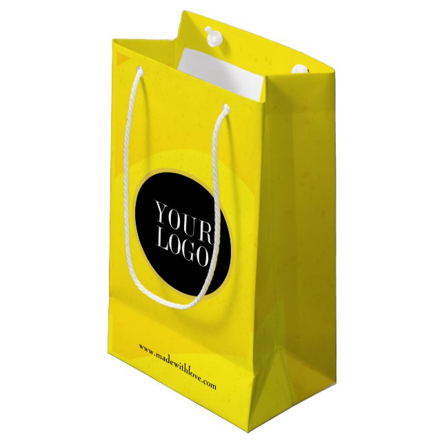Personalised Logo Text Yellow Paper Gift Bag (Front Angled)