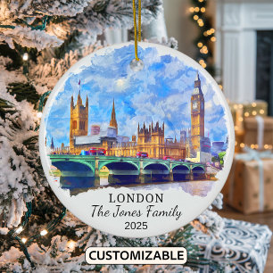 Personalised London Ornament, England Ceramic Tree Decoration