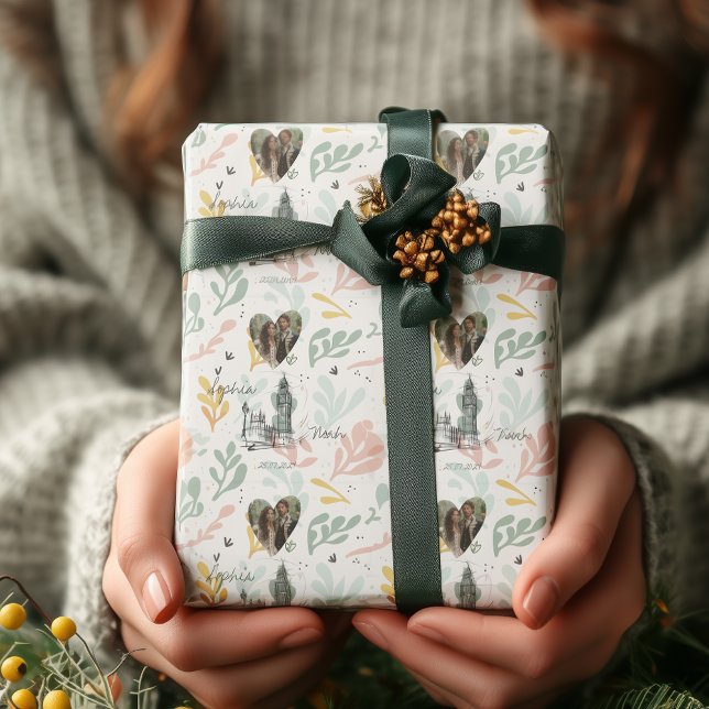 Personalised London Romance with Photos and Names Wrapping Paper (Creator Uploaded)