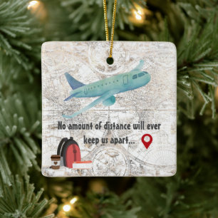 Personalised Long Distance Love Couples Christmas Ceramic Ornament