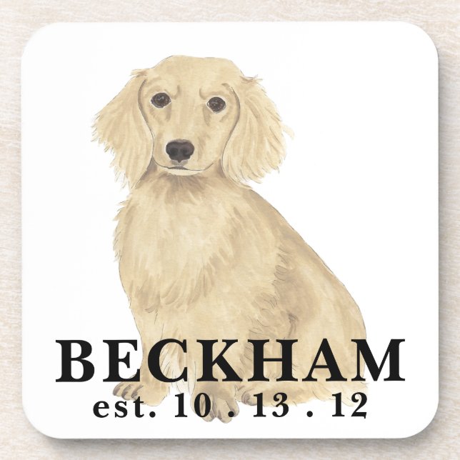Personalised Long Haired Cream Dachshund Coaster (Front)