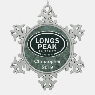 Personalised Longs Peak Colorado Rocky Mountain Snowflake Pewter Christmas Ornament