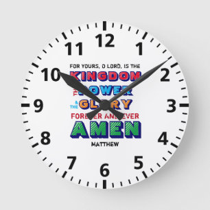 Personalised LORDS PRAYER Colourful Christian Kids Round Clock