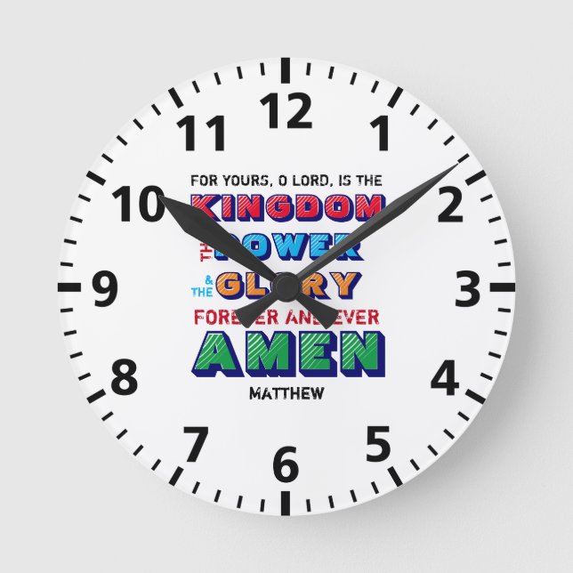 Personalised LORDS PRAYER Colourful Christian Kids Round Clock (Front)