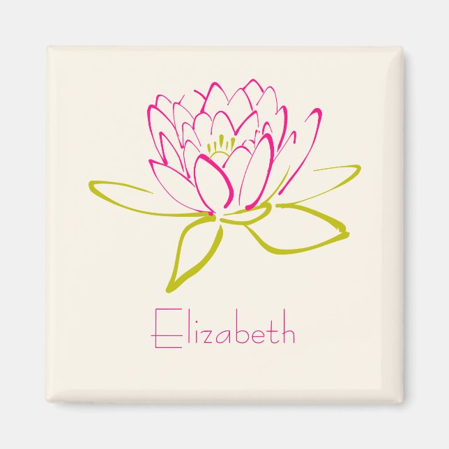 Personalised. Lotus Flower / Water Lily Drawing Magnet (Front)