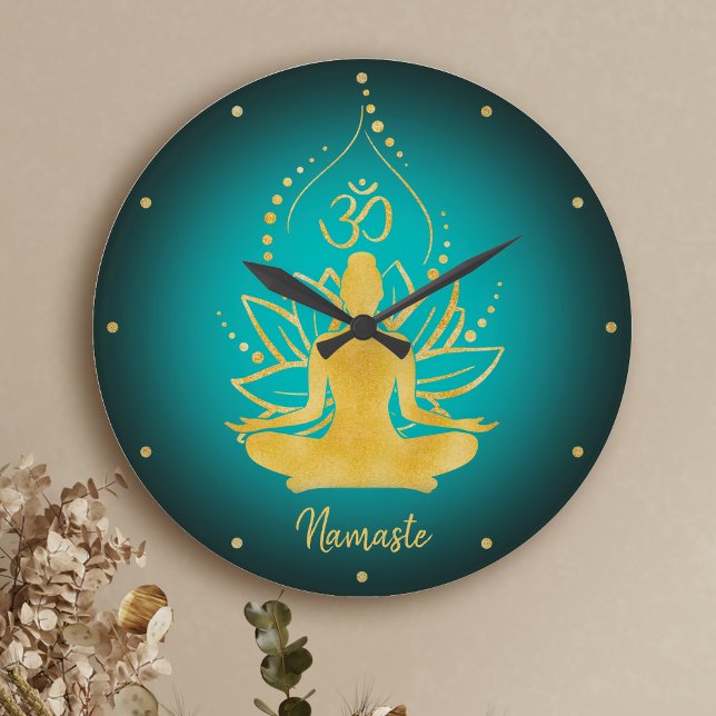 Personalised Lotus & Om Yoga Namaste Custom Name Large Clock (Creator Uploaded)