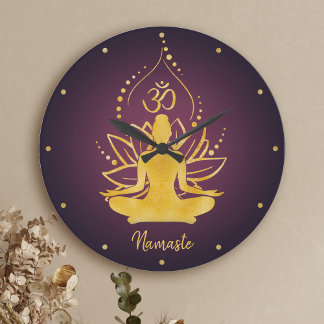 Personalised Lotus & Om Yoga Namaste Custom Name Large Clock
