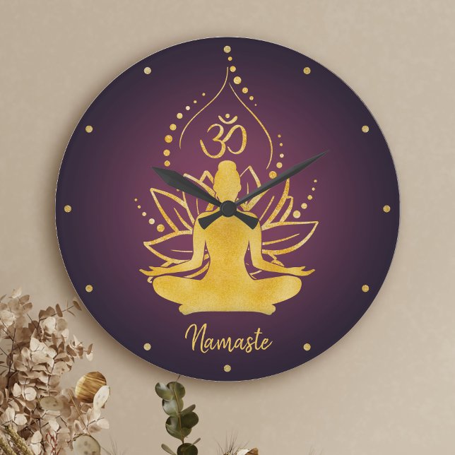 Personalised Lotus & Om Yoga Namaste Custom Name Large Clock (Creator Uploaded)
