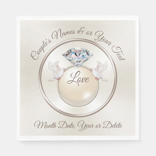 Personalised Love Bird Wedding Napkins in 3 Sizes (Front)