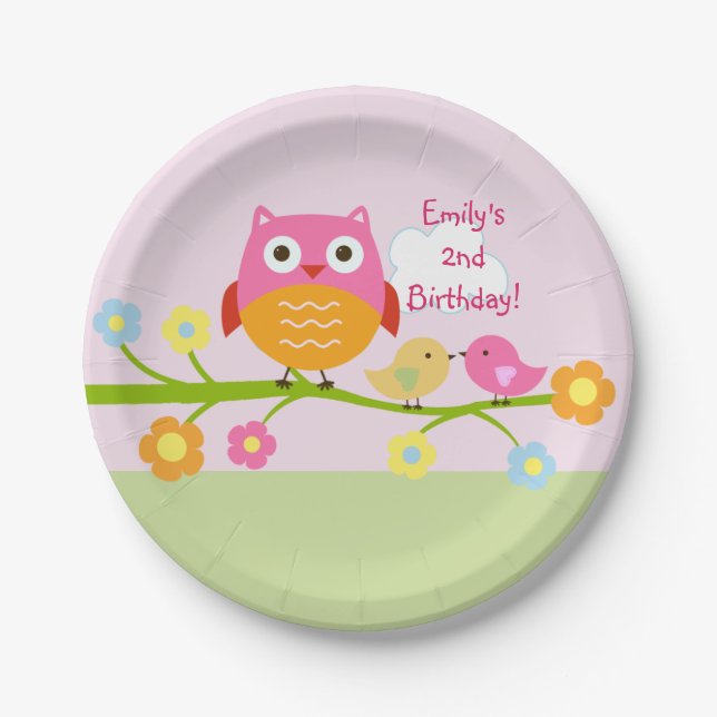 Personalised Love Birds and Owl Party Plates (Front)
