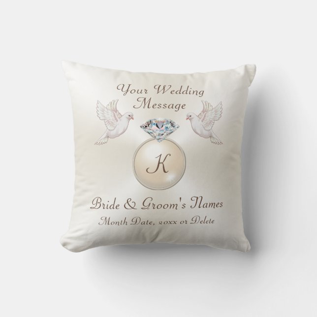 Personalised, Love Birds Gifts, Wedding Cushion (Front)
