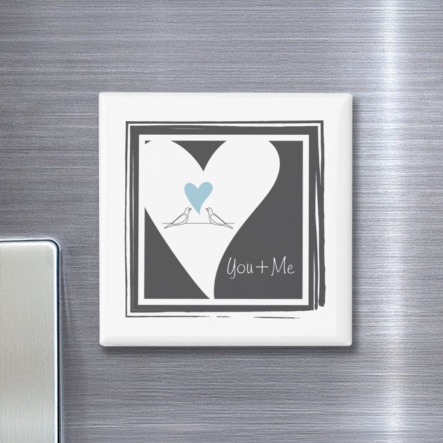 Personalised Love Birds Light Blue Heart Magnet (Creator Uploaded)