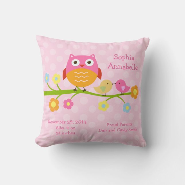 Personalised "Love Birds & Owl with dots" Pillow (Front)