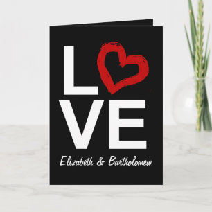 Personalised LOVE, Black/White/Red Heart Holiday Card