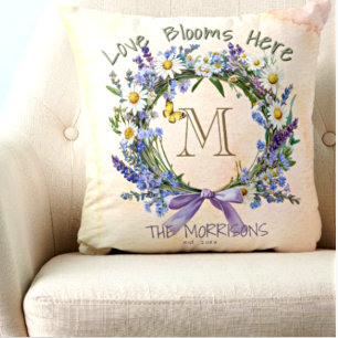 Personalised Love Blooms Here Floral Throw Pillow