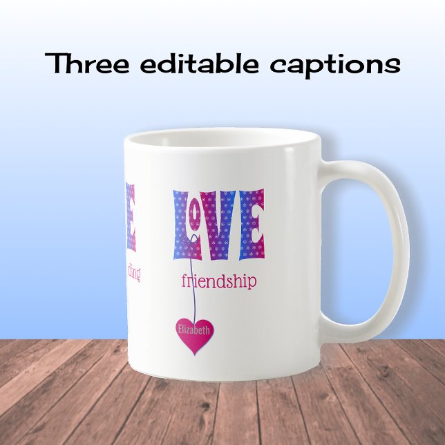 Personalised LOVE blue pink typography Coffee Mug (Creator Uploaded)