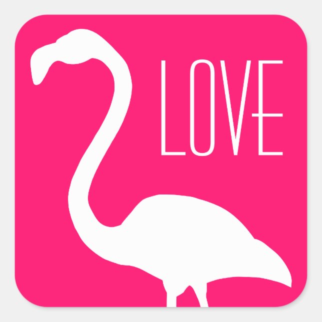Personalised Love Bright Pink and White Flamingo Square Sticker (Front)