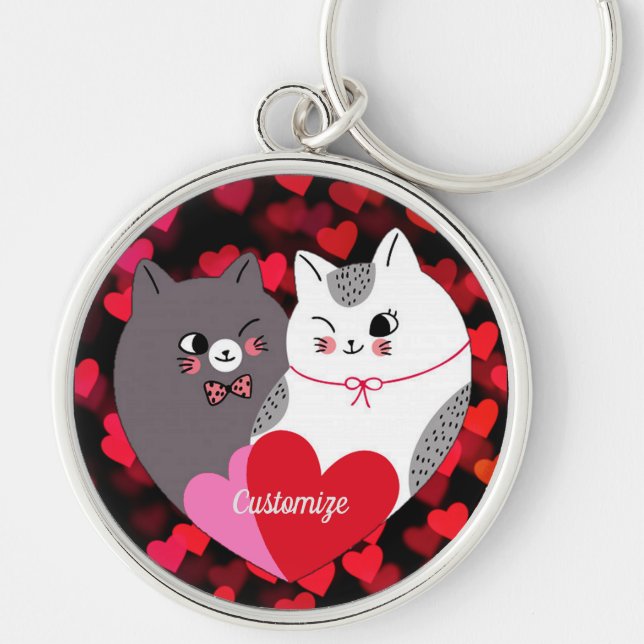 Personalised Love Cats Key Ring (Front)
