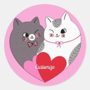 Personalised Love Cats Pink Classic Round Sticker