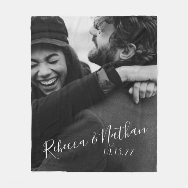 Personalised Love Couple Photo Wedding Date Fleece Blanket (Front)