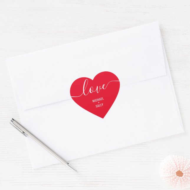 Personalised "Love" Fancy Script | Red Heart Sticker (Envelope)