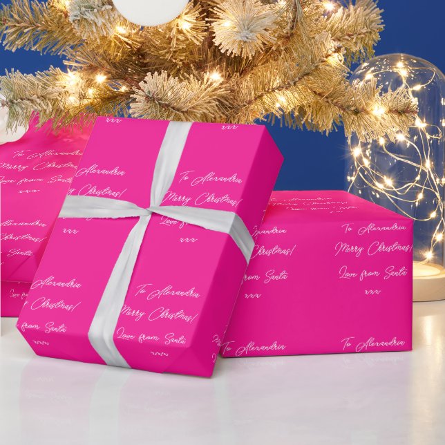 Personalised Love From Santa Christmas Hot Pink  Wrapping Paper (Holidays)