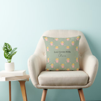 Personalised Love Grows With You Floral Cushion