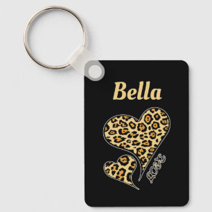 Personalised Love Heart Leopard Print Retro  Key Ring