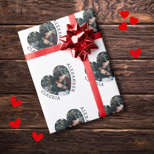 Personalised Love heart photo and 2 custom names Wrapping Paper