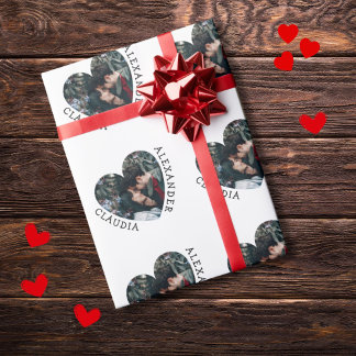 Personalised Love heart photo and 2 custom names Wrapping Paper