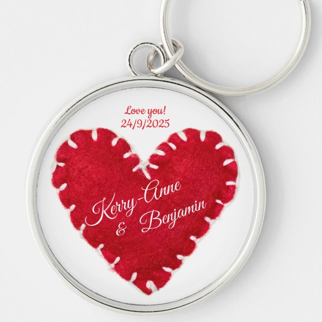Personalised Love Heart with Names and Message Key Ring (Front)