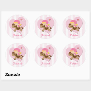 Personalised Love Horseriding Pink Stripes Classic Round Sticker