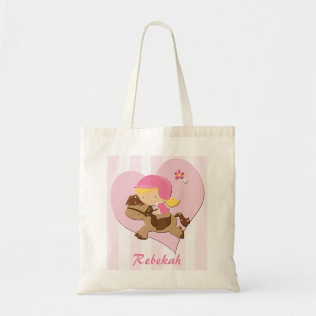Personalised Love Horseriding Pink Stripes Tote Bag (Front)