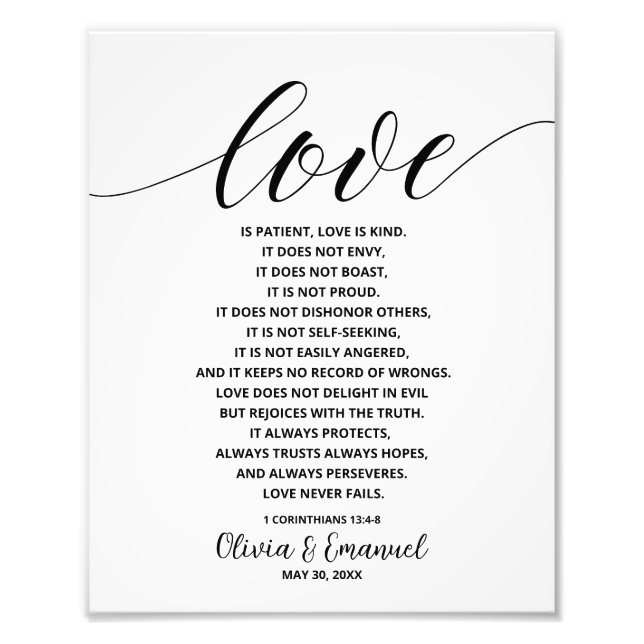 Personalised Love is patient Printable Photo Print (Front)