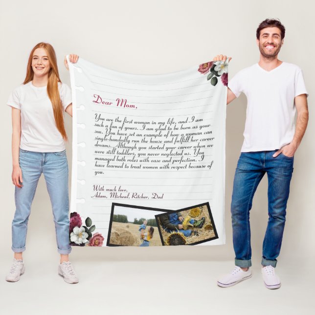 Personalised Love Letter Handwritten & Photos Fleece Blanket (In Situ)