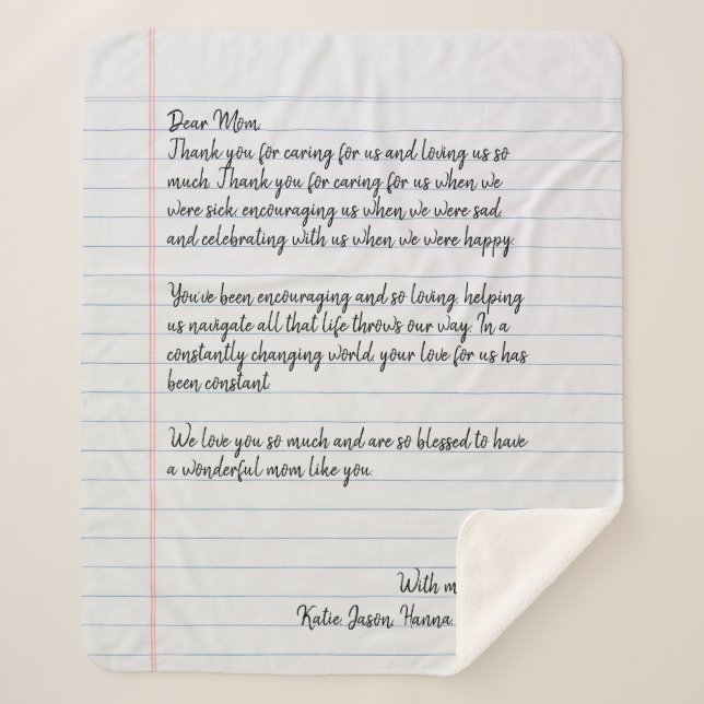 Personalised Love Letter Handwritten Sherpa Blanket (Front)
