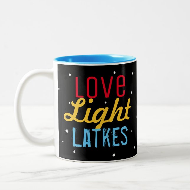 Personalised Love Light Latkes Hanukkah Funny Two-Tone Coffee Mug (Left)