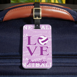 Personalised love netball design luggage tag