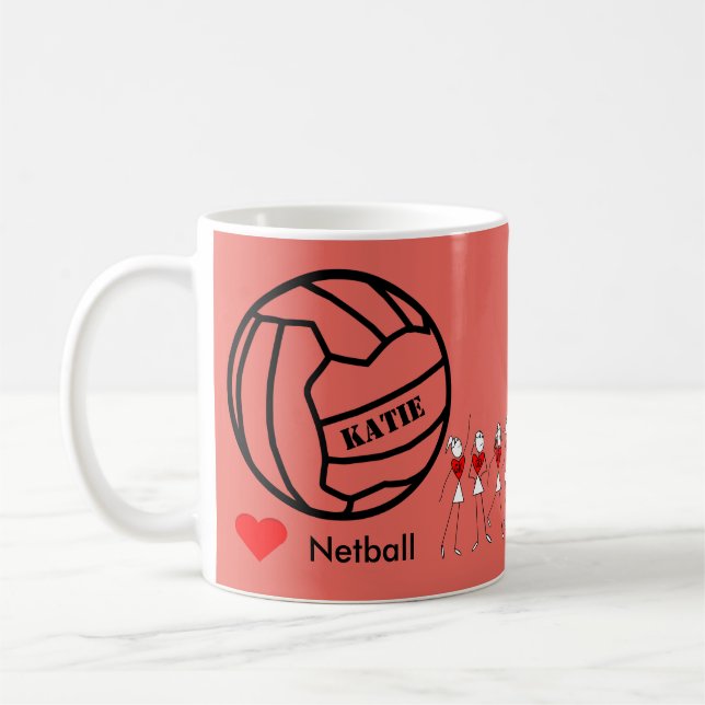 Personalised Love Netball Themed Ball Design Coffee Mug (Left)