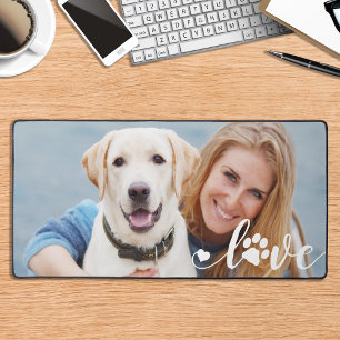 Personalised Love Paw Print Dog Lover Photo Desk Mat