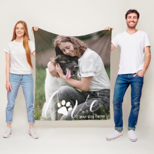  Personalised Love Paw, Print Dog Lover Photo  Fleece Blanket